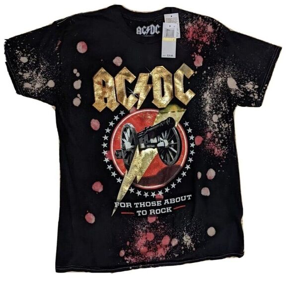 AC DC Size Med Rock Band For Those About To Rock Cannon Lightning Bolt T-Shirt - Picture 1 of 5